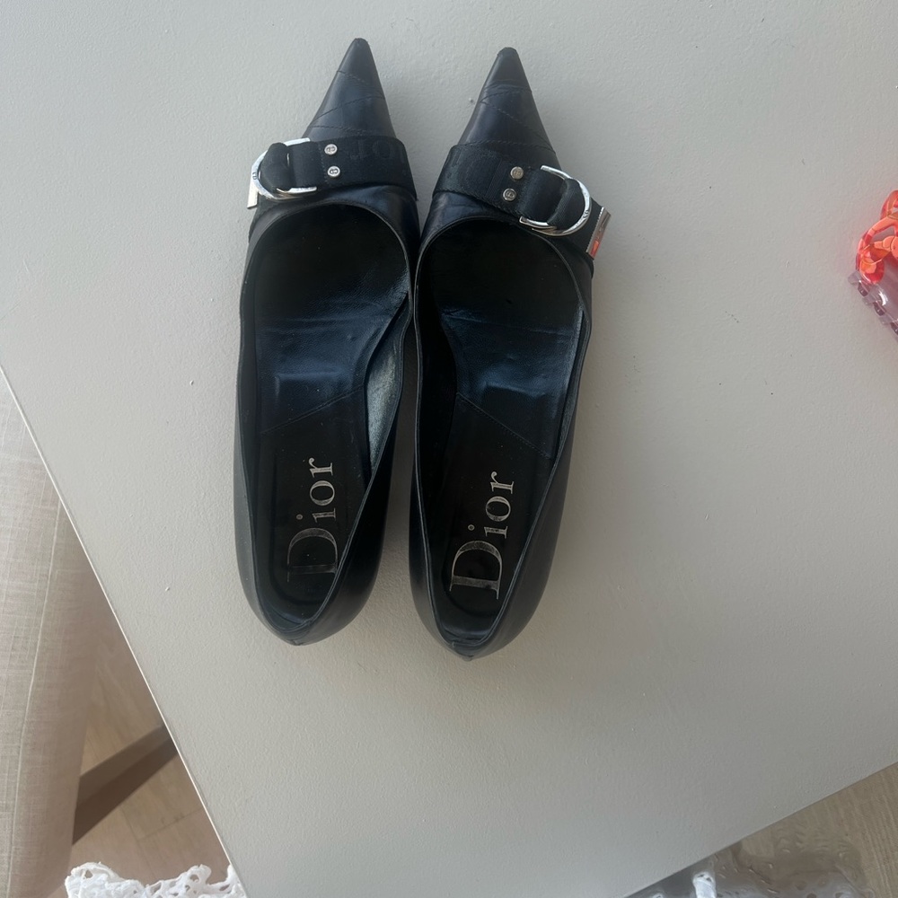 Dior Black Pointed Flats with Buckle